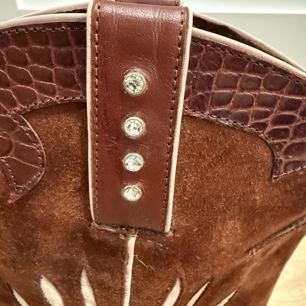 Van Eli Jeska Womens Western Boots Leather/Suede Mid Calf Pull Tab W/ Rhinestone - Picture 5 of 7